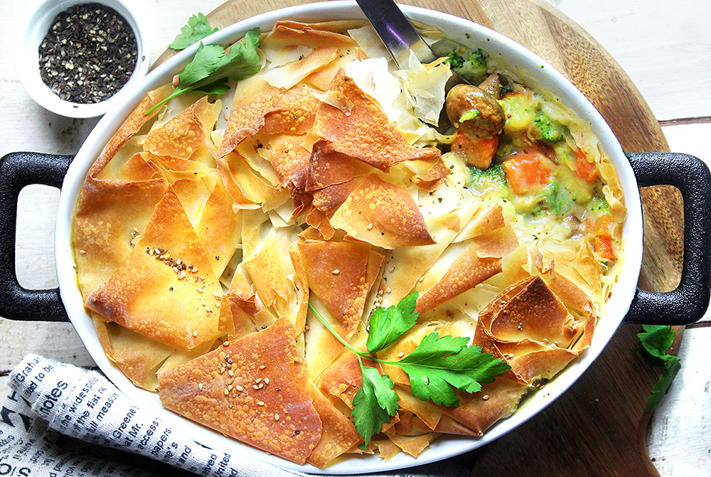 Teglia di verdure cremose con pasta fillo