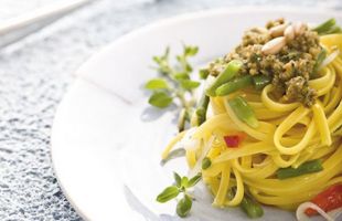 Linguine with Green Beans and Pesto with Marjoram
