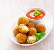 Quinoa Croquettes with Provolone and Red Pepper Sauce