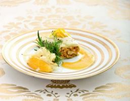 Seitan Roulade with Potato Crust with Orange