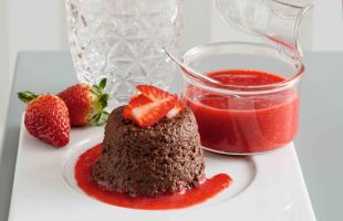 Soft Chocolate Desserts and Cardamom with Strawberry Coulis