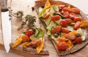 Spelt Pizza Yeast Free with Zucchini and Pumpkin Flowers